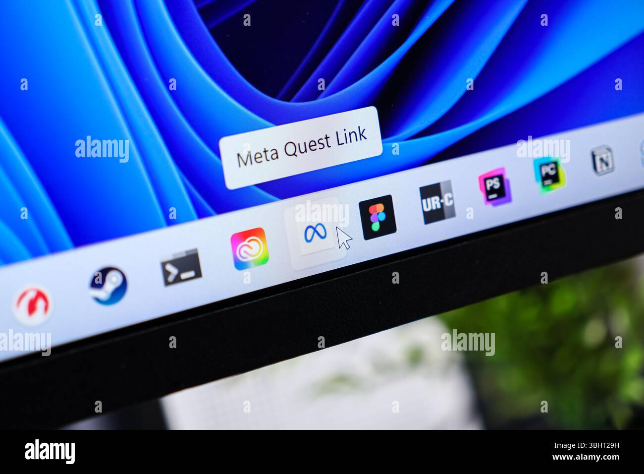 Posen, Polen – 6. Juni 2025: Meta Quest Link Software-Symbol auf einem digitalen Bildschirm, bereit für den Anschluss an VR-Headsets und immersives Metaverse-Erlebnis Stockfoto