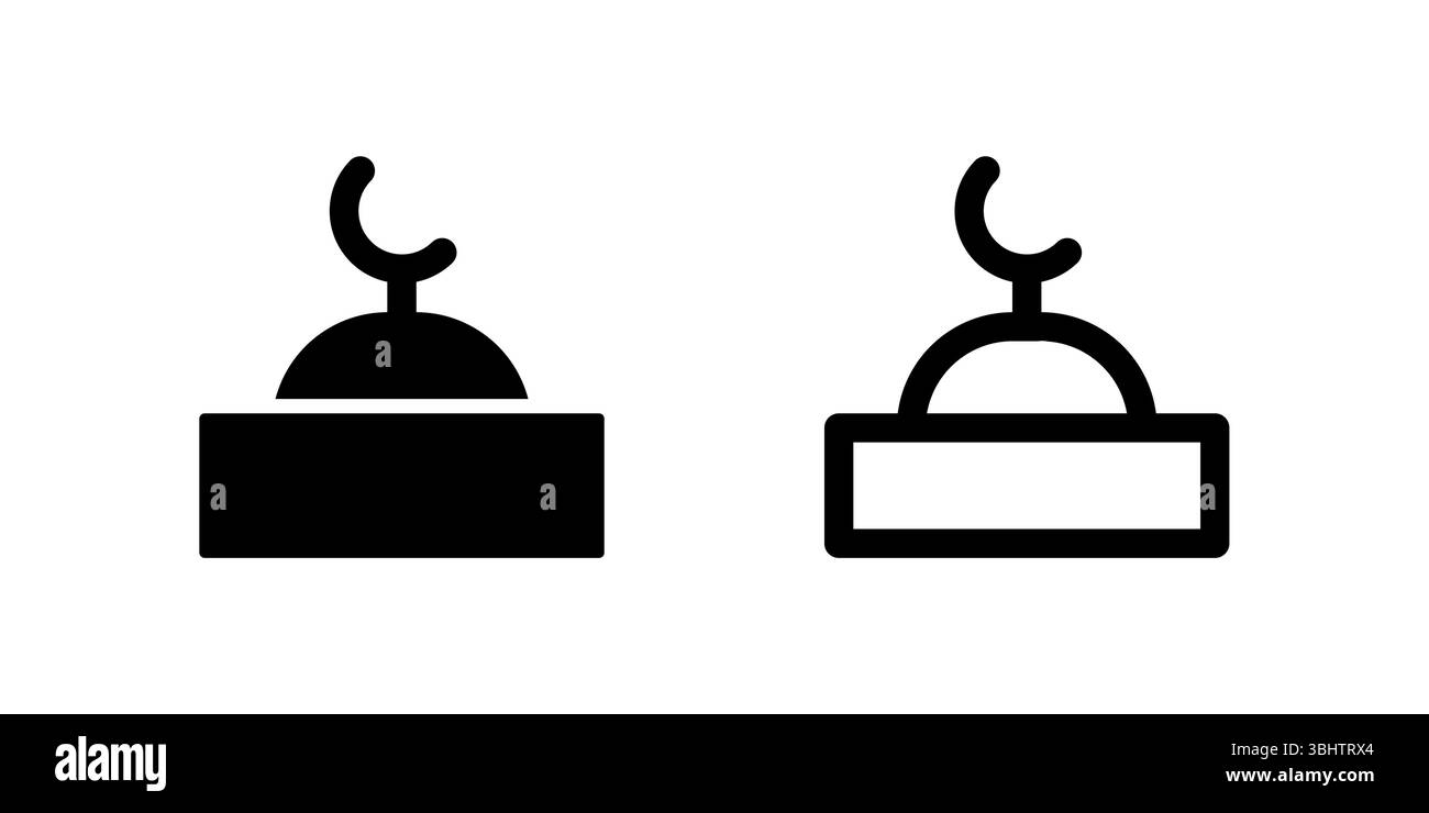 Symbolset Für Muslimische Gebete. Eine schwarze Glyphe und eine umrissene Ikone einer Gebetsmatte, die Gebetseinrichtungen darstellt. Stock Vektor