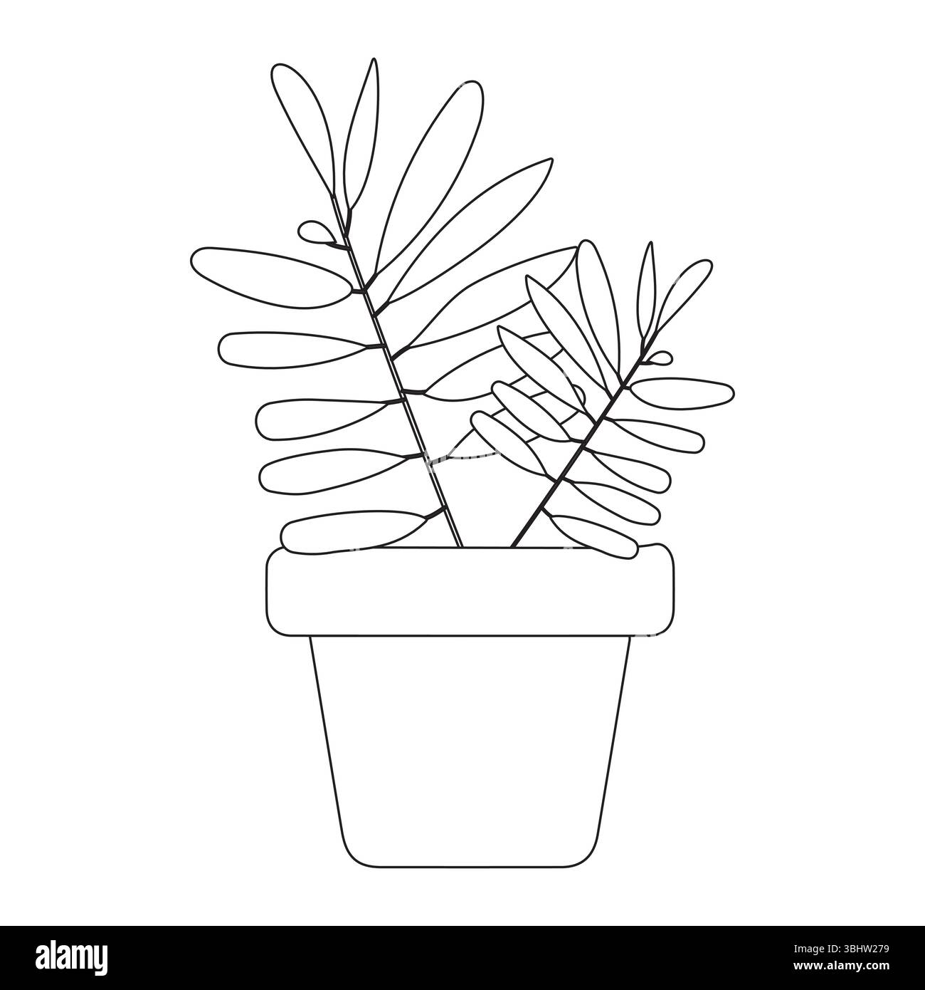 Topfpflanze Linie Kunst, Pflanze im Topf Umrissvektor, moderne Linie Kunst Topfpflanze mit abstrakten Formen auf weißem Hintergrund Stock Vektor