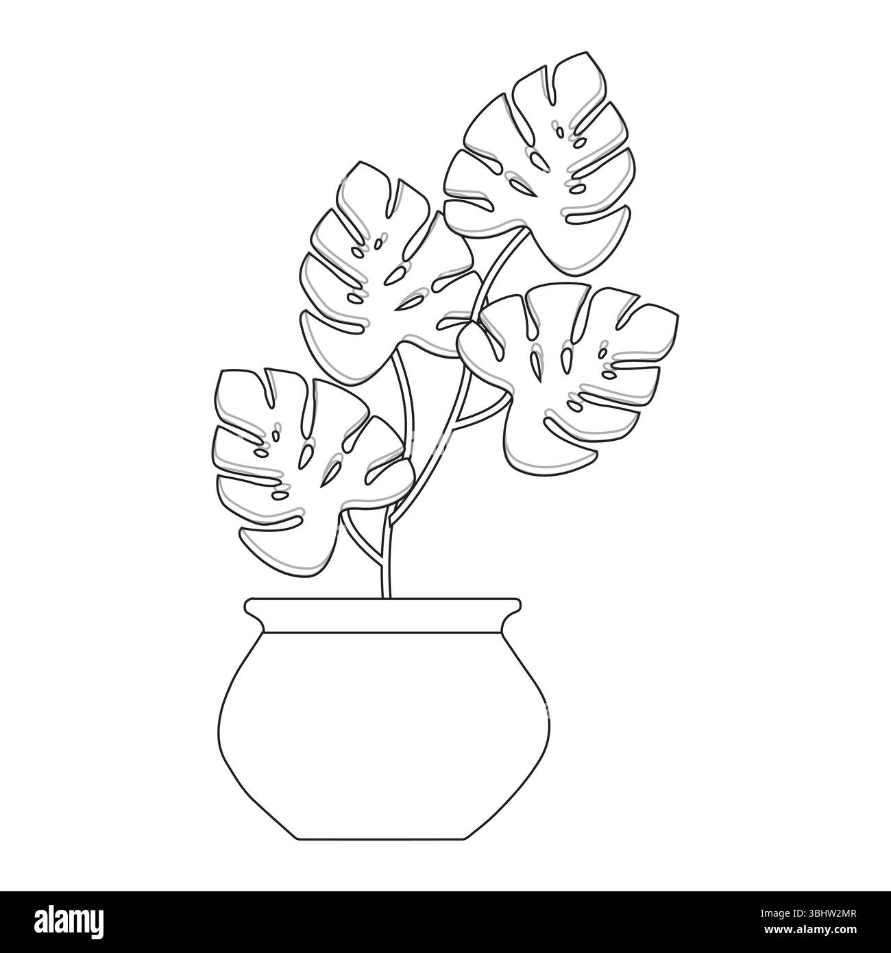 Topfpflanze Linie Kunst, Pflanze im Topf Umrissvektor, moderne Linie Kunst Topfpflanze mit abstrakten Formen auf weißem Hintergrund Stock Vektor