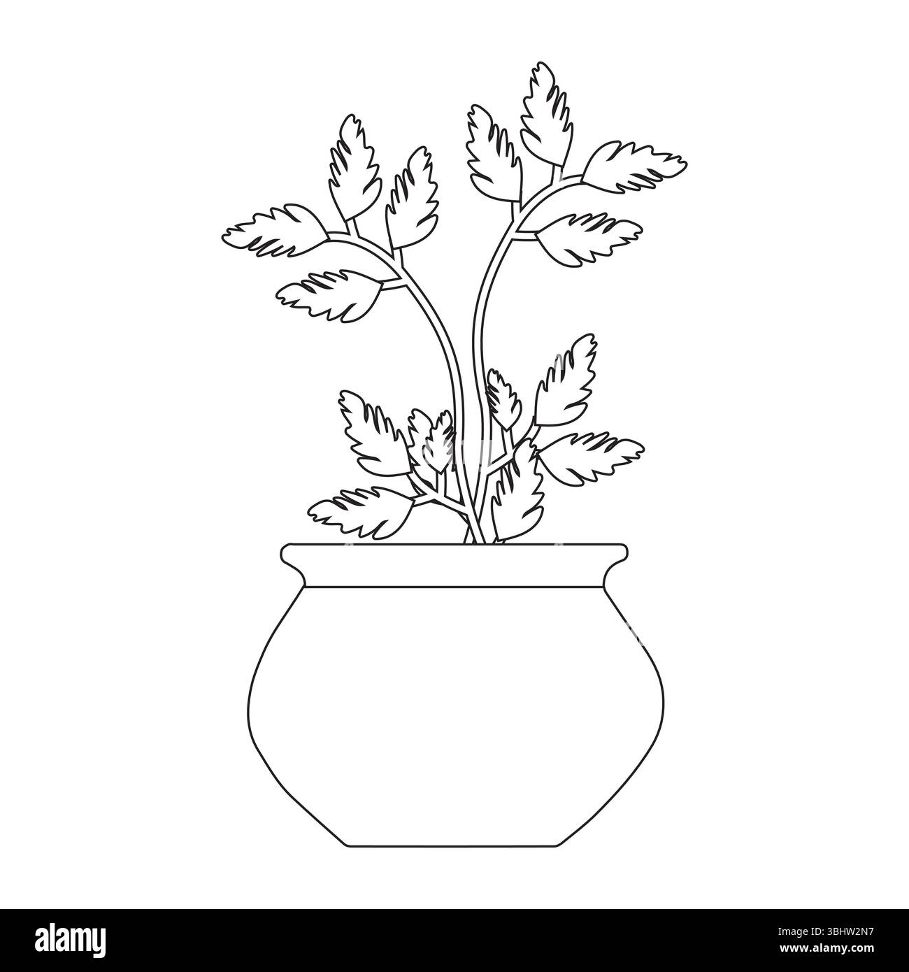 Topfpflanze Linie Kunst, Pflanze im Topf Umrissvektor, moderne Linie Kunst Topfpflanze mit abstrakten Formen auf weißem Hintergrund Stock Vektor