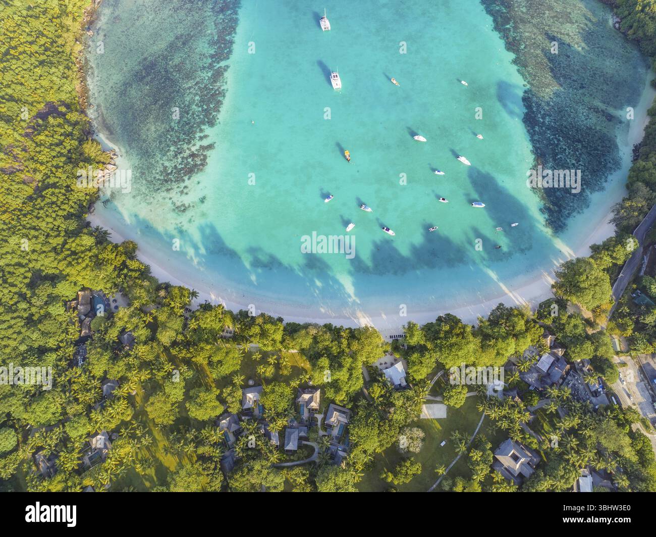 Blick aus der Vogelperspektive, Seychellen, Mahe, Port Glaud und Port launay Beach, Port Glaud, Seychellen Stockfoto