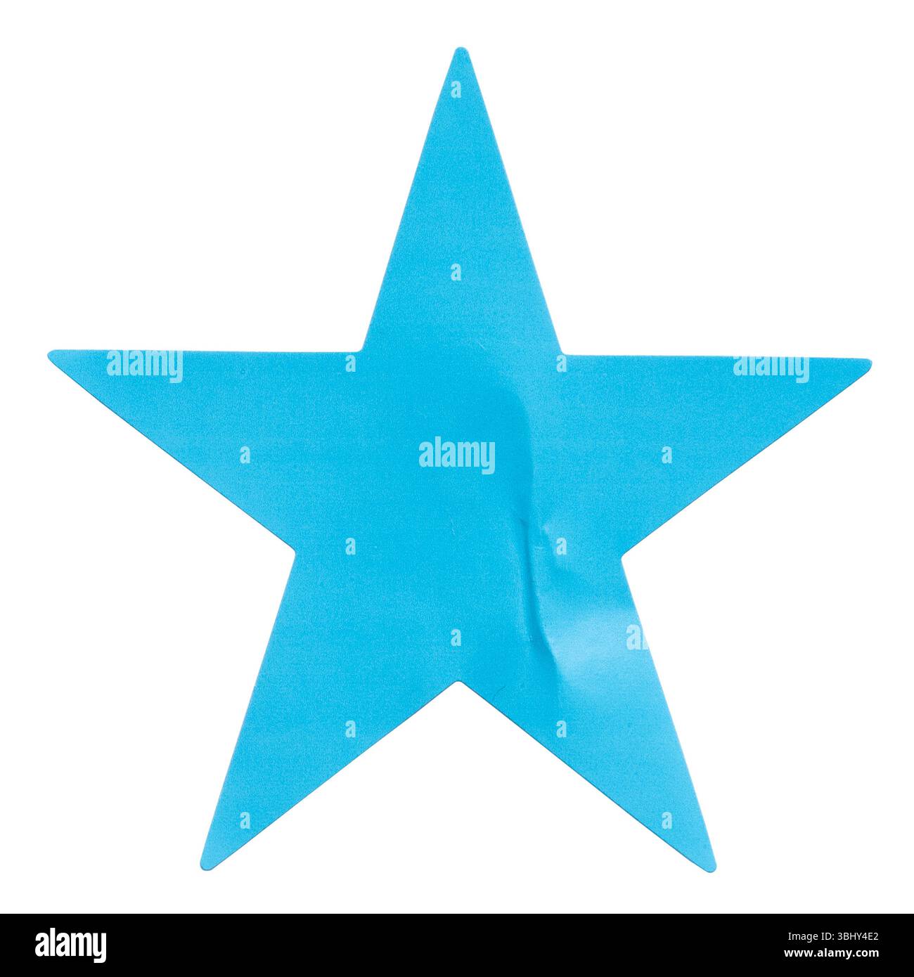 Blaues, sternförmiges Papieraufkleber isoliert auf weißem Hintergrund. Stockfoto