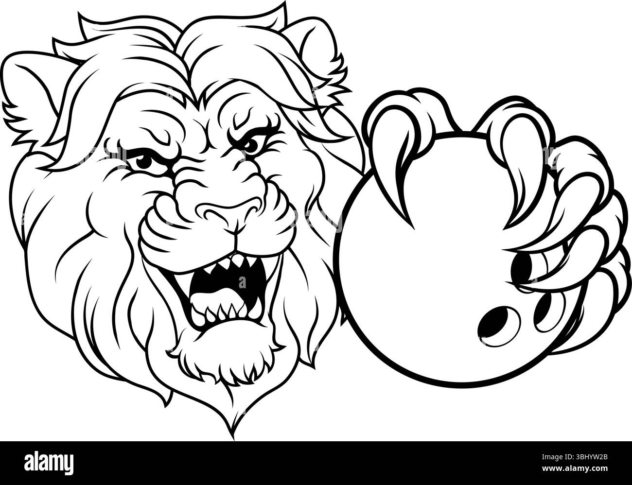 Maskottchen Des Löwen-Bowling-Ball-Tiersports Stock Vektor