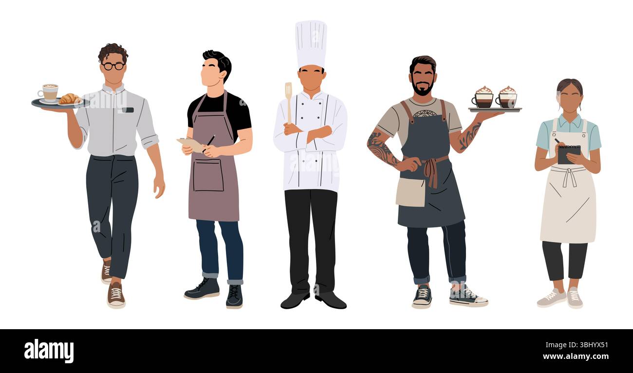 Café- und Restaurantarbeiter in Uniform isoliert Stock Vektor