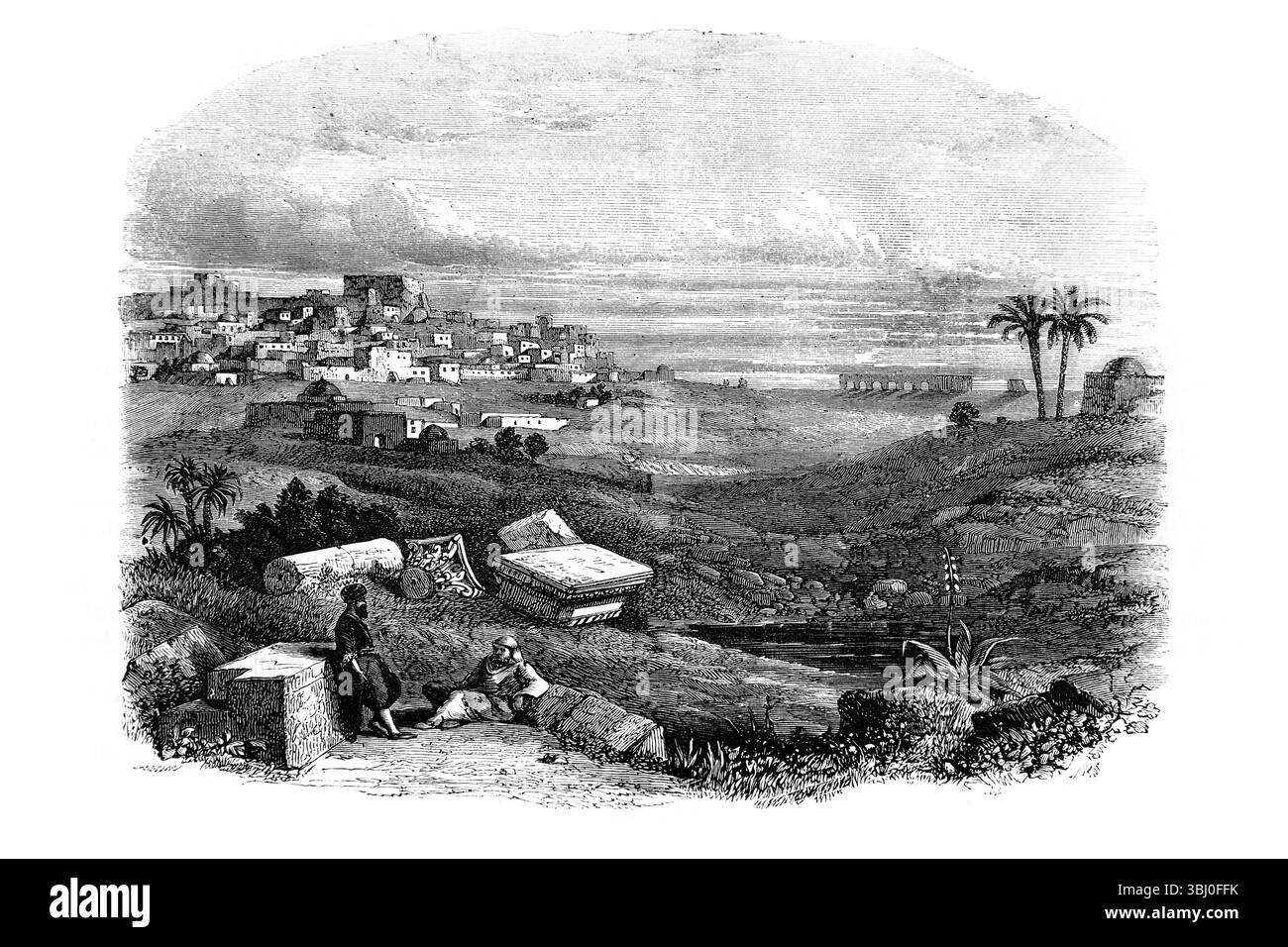 Illustration von Moresheth-Gath, heute beit-Jibrin, dem angeblichen Geburtsort von Micah (Micahi, 1) aus dem antiken 19. Jahrhundert, die Heilige Bibel mit der Alten Stockfoto