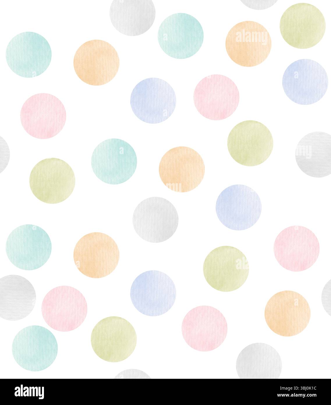 Einfaches, Halbloses Punktmuster. Aquarellmalerei mit bunten Punkten isoliert auf weißem Hintergrund. Abstraktes Geometrisches Endloses Polka Dots-Muster. Stockfoto