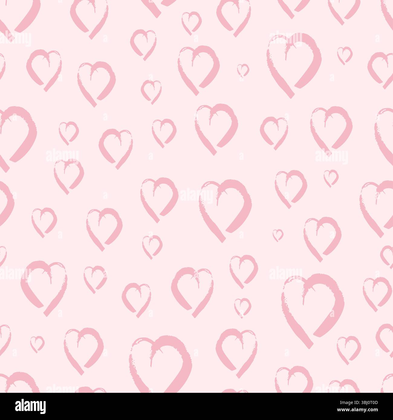 Nahtloses Muster mit handgezeichneten Herzen. Rosa Herzen auf rosa Hintergrund mit Doodle Grunge. Vektorabbildung. Stock Vektor