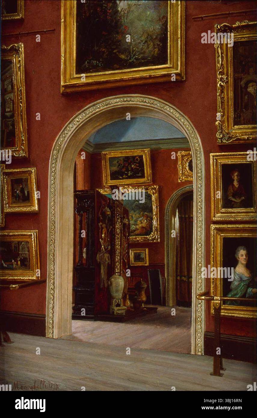 Blick auf eine Galerie im Museum of Fine Arts, Copley Square von Enrico Meneghelli, 1877, 46,04 x 31,11 cm, Öl auf Pappe auf gepresstem Karton, Museum of Fine Arts, Boston Stockfoto