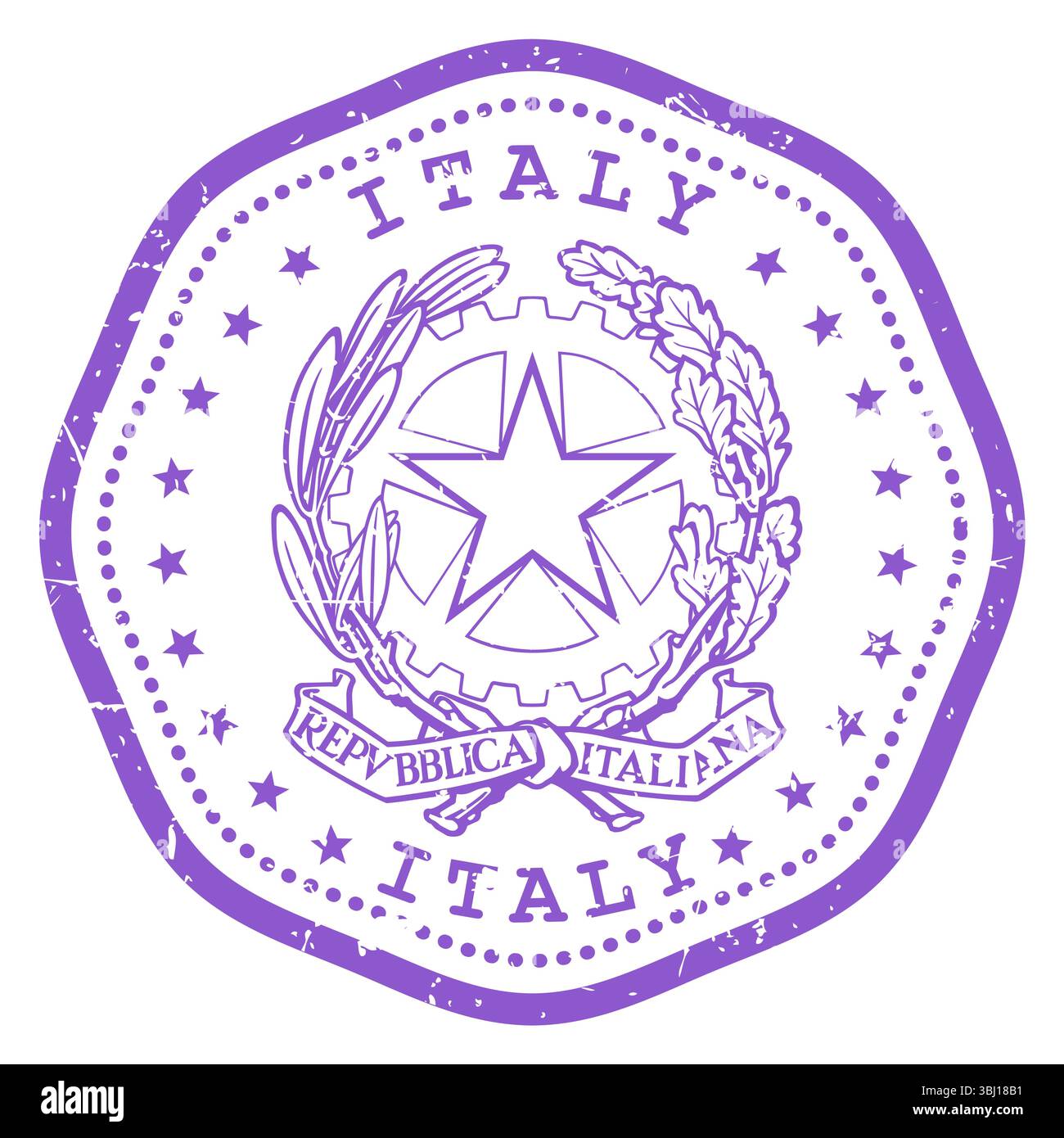 Italienischer Stempel mit Staatssiegel oder Wappen, italienisches Emblem Reisestempel, schäbiger Stempel, Vektor Stock Vektor