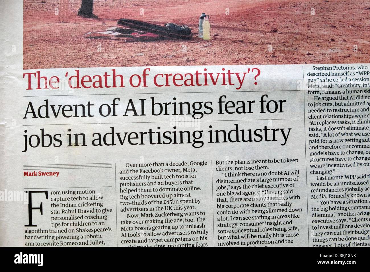 "Der Tod der Kreativität? Das Aufkommen von KI bringt Angst um Arbeitsplätze in der Werbebranche' Guardian Zeitung Schlagzeile 10 Juni 2025 London UK Stockfoto