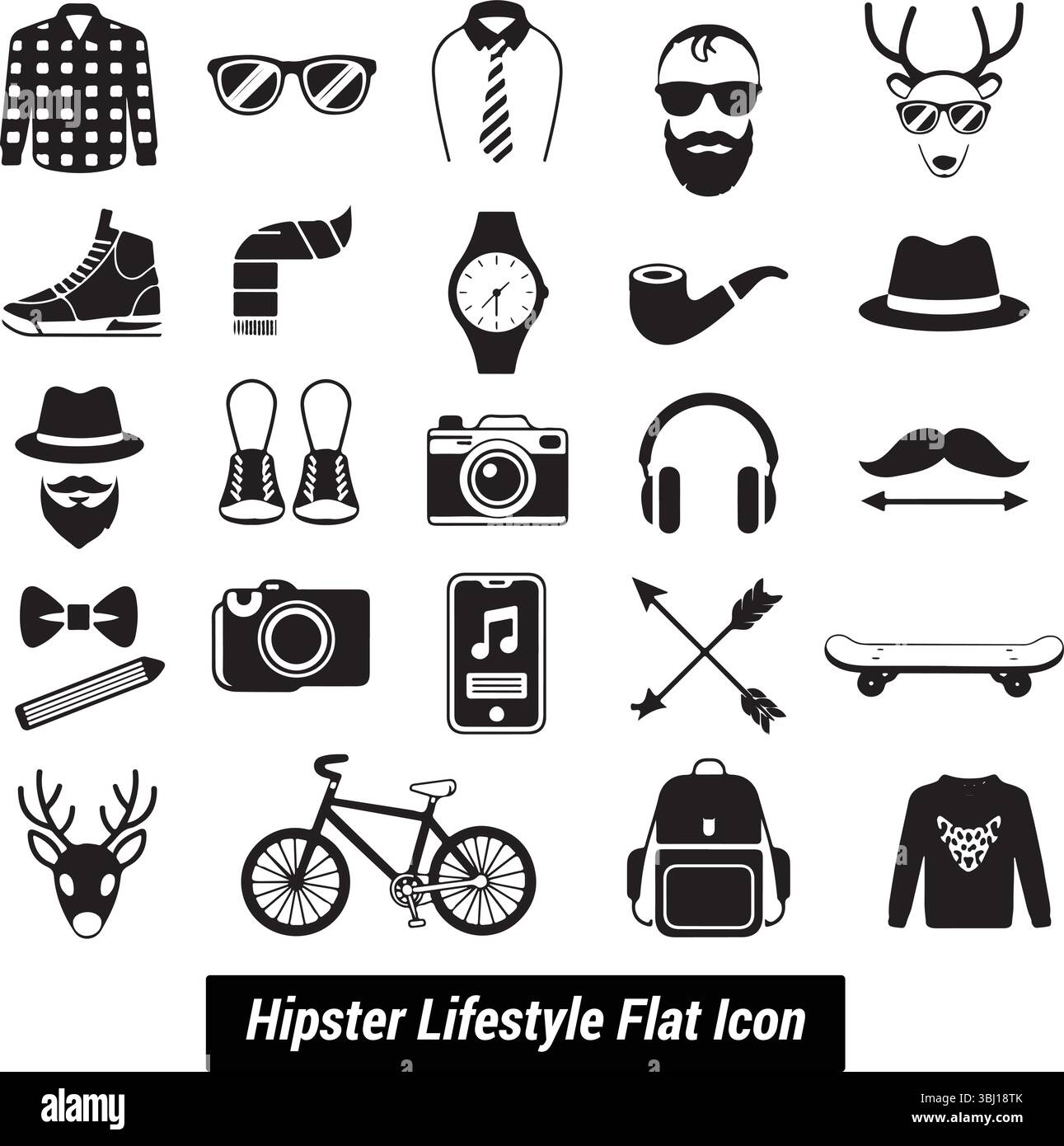 Hipster Lifestyle Flat Icon Set – Trendige Retro Vector Kollektion Stock Vektor