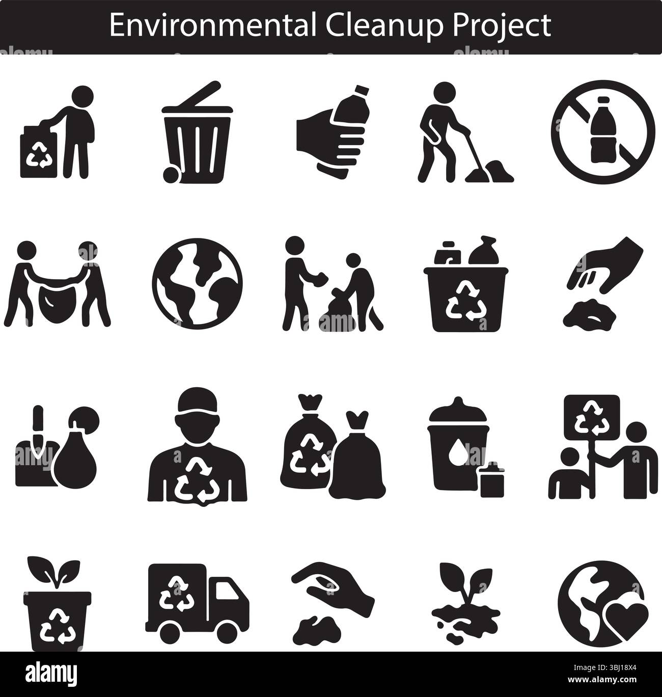 Symbole Für Umweltreinigung – Recycling, Erdpflege, Abfallmanagement Stock Vektor