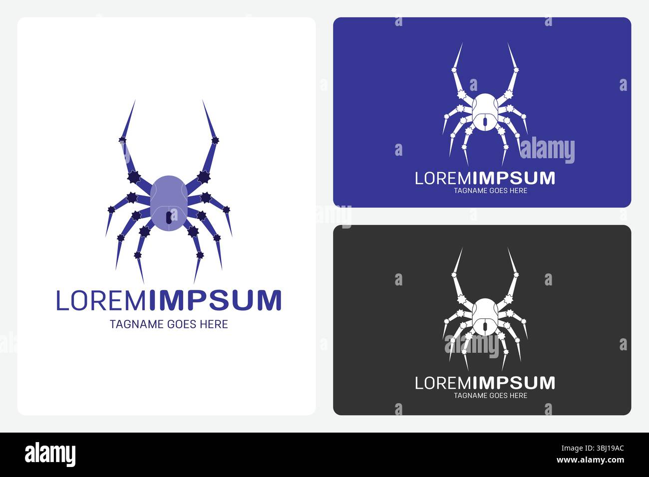 Cyber Spider-Logo-Vorlage. Dieses Logo kombiniert eine Spinne und eine Computermaus. Es zeigt eine Maus mit Spinnenbeinen. Das Design ist modern und sauber. Stock Vektor