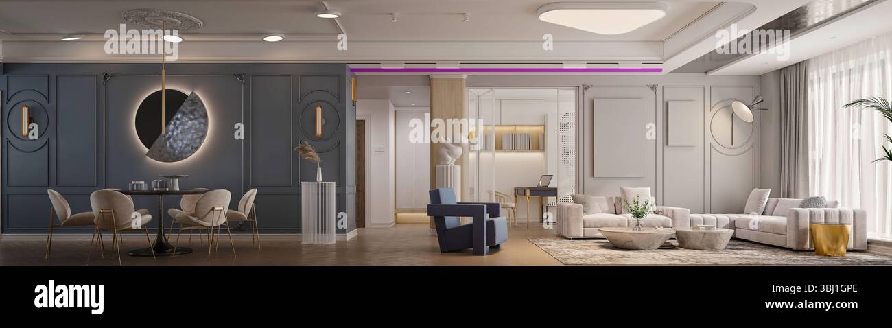 3D-Rendering modernes Wohnzimmer Innenausstattung Stockfoto