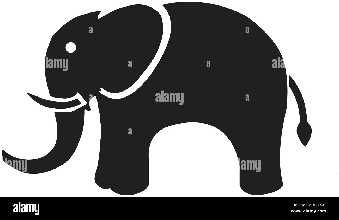 Silhouette einer Elefanten-Illustration in Schwarz-weiß. Tierdesign im Vektorstil. Isoliert auf weißem Hintergrund. Stock Vektor