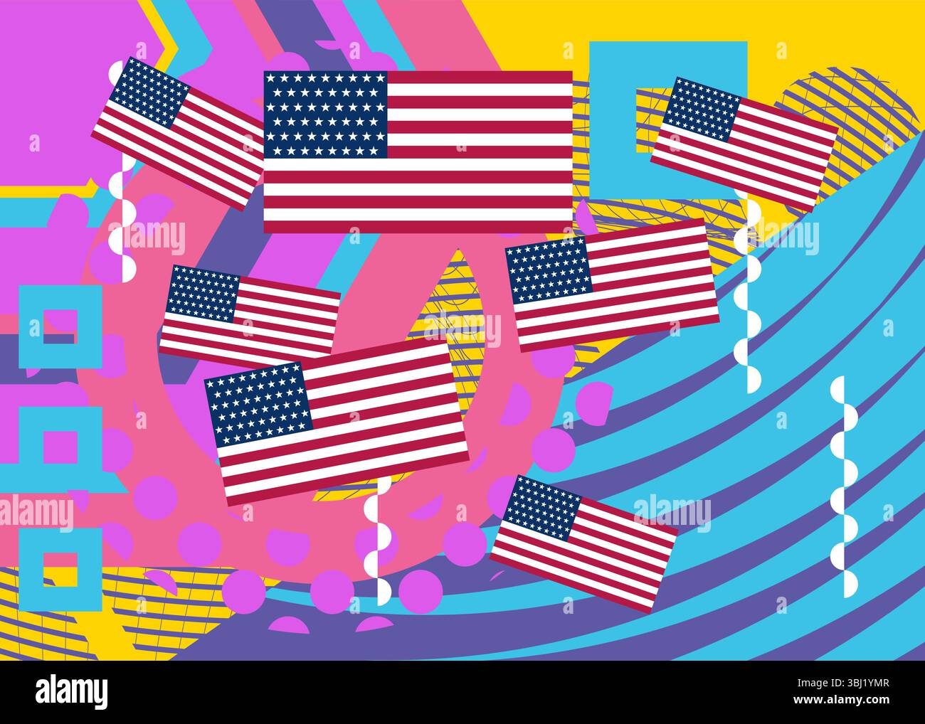 American Flag geometrische Grafik Retro-Hintergrund. Minimale geometrische Elemente. Vintage abstrakte Formen Vektor-Illustration. Stock Vektor