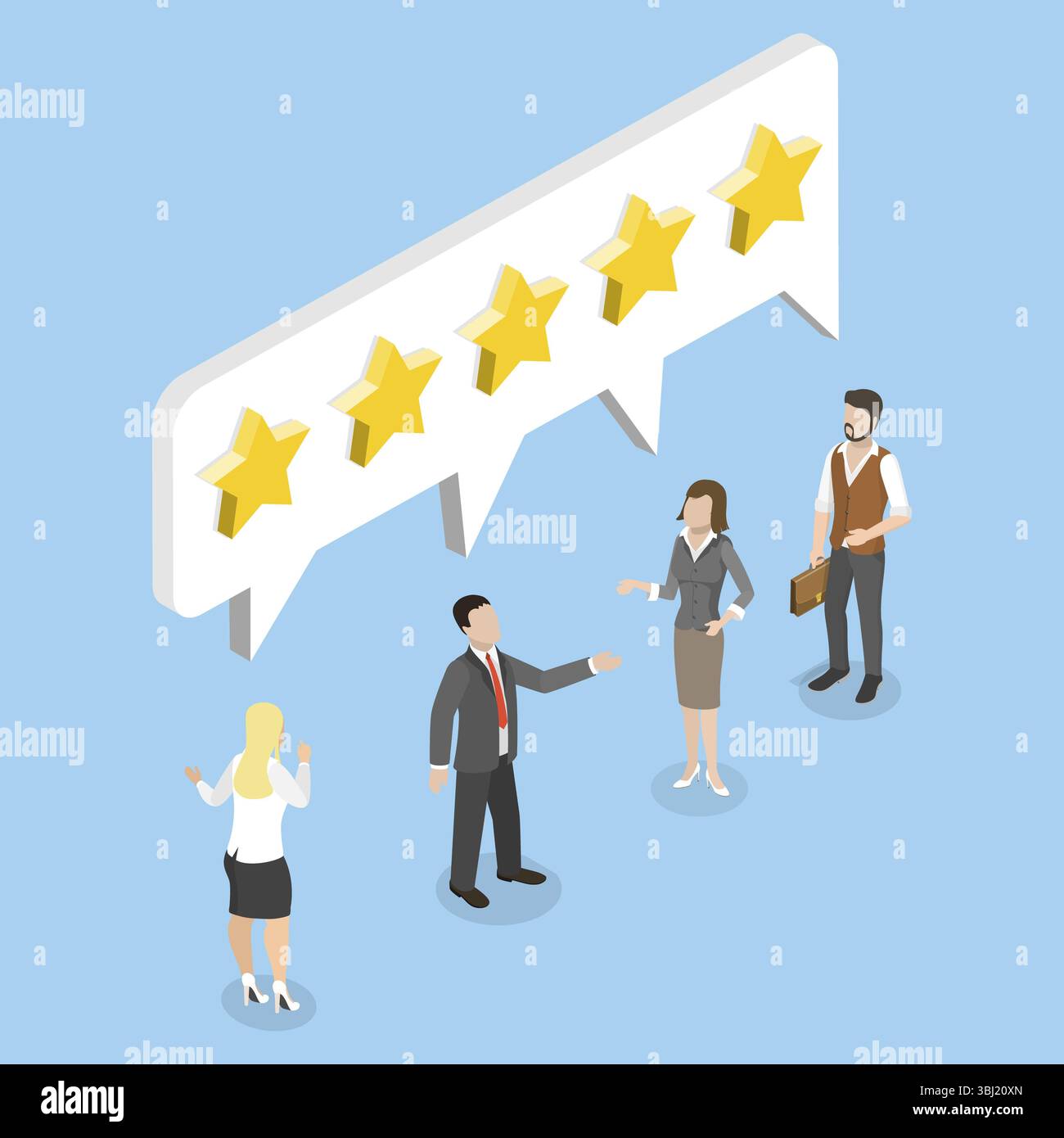 Isometrische 3D-Illustration von Kundenfeedback, Kundenzufriedenheit und Loyalität Stockfoto