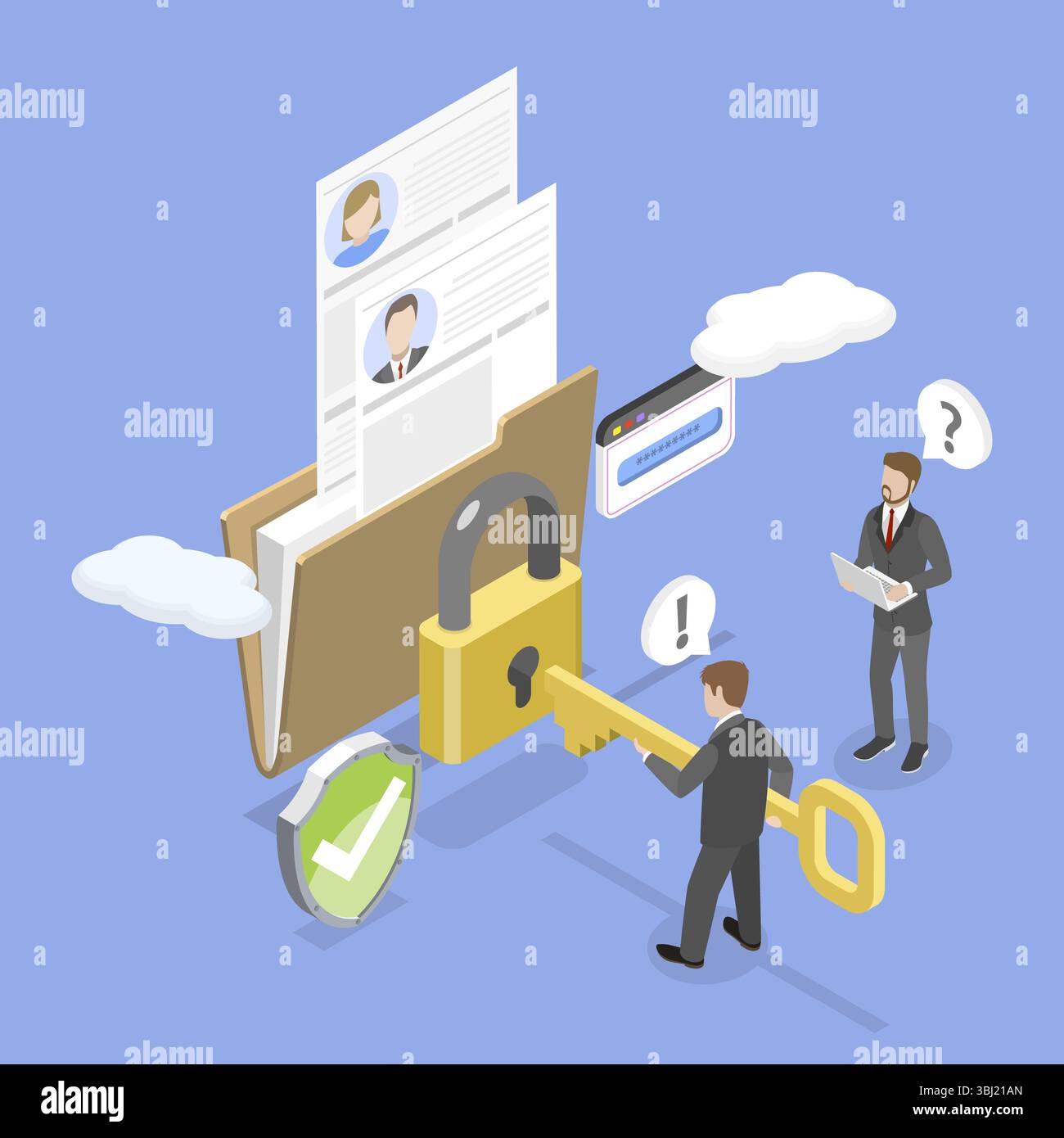 Isometrische 3D-Darstellung zum Schutz personenbezogener Daten, sicherer Service Stockfoto