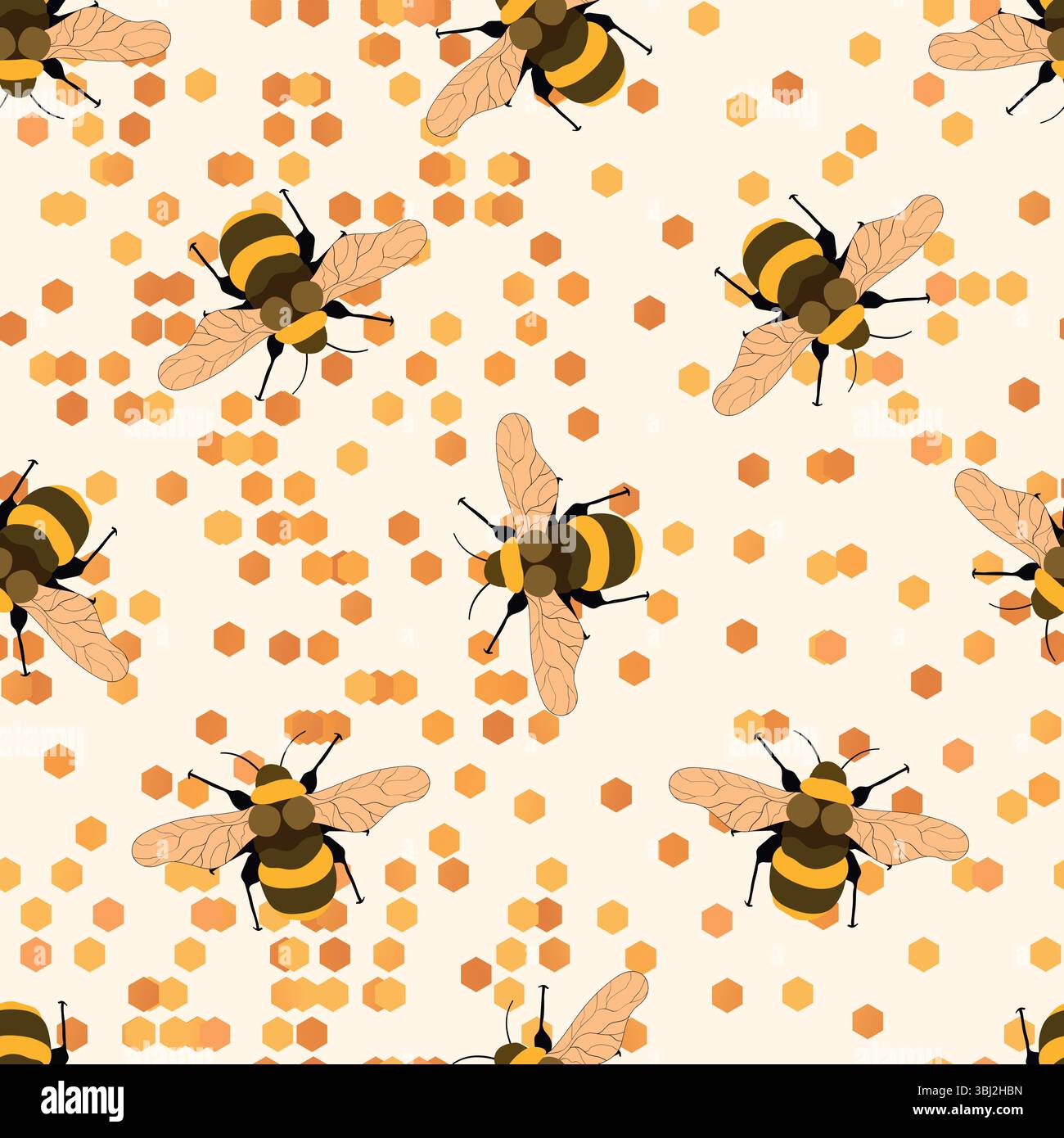 Nahtloses Muster mit Bienen. Kleine Wespe. Vektorabbildung. Design für Einladung, Karten, Textil, Stoff. Doodle-STYLE Stock Vektor