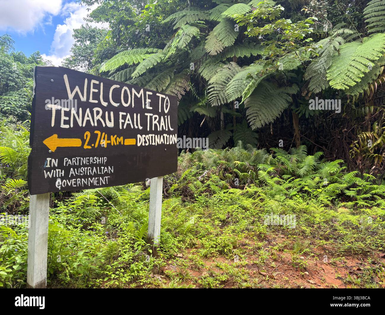 Wanderweg zum Tenaru Wasserfall von der Parangiju Mountain Lodge, in der Nähe von Honiara, Guadalcanal, Salomonen Inseln. Keine PR - Smartphone-aufgenommenes Stockfoto