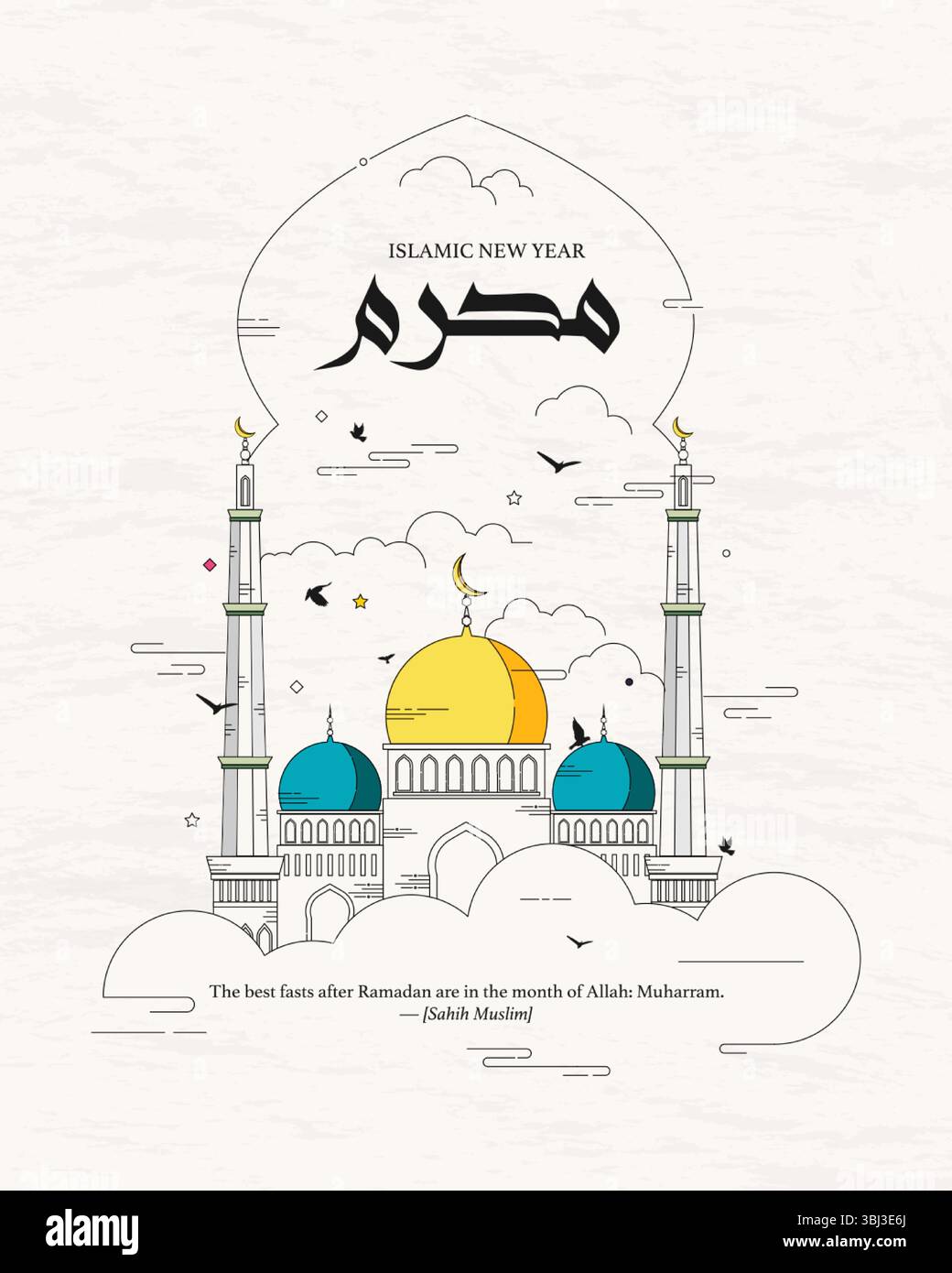 Minimale Muharram Line Art Illustration. Islamisches Neujahr für Ramadan, Hijri-Kalender und islamische Veranstaltungen. Stock Vektor