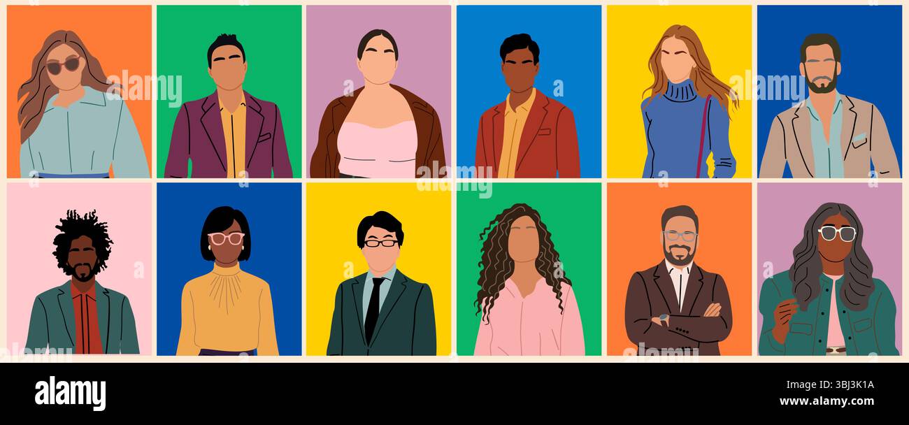 Eine Gruppe multiethnischer Männer, Avatare Stock Vektor