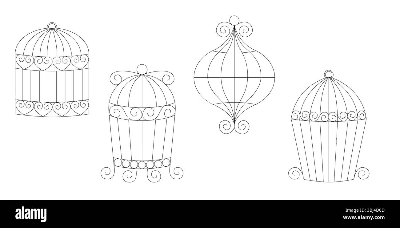 Sketch Set von Vogelkäfigen in Doodle Hand gezeichnete Linie Art Vektor Metall Käfig Sammlung für Vögel Haus Verwendung dekorative Vintage Haustier Gehäuse Stock Vektor