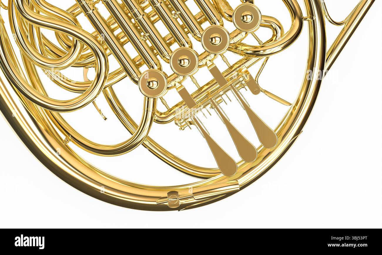 Goldenes Horn aus nächster Nähe auf weißem Hintergrund 3d Stockfoto