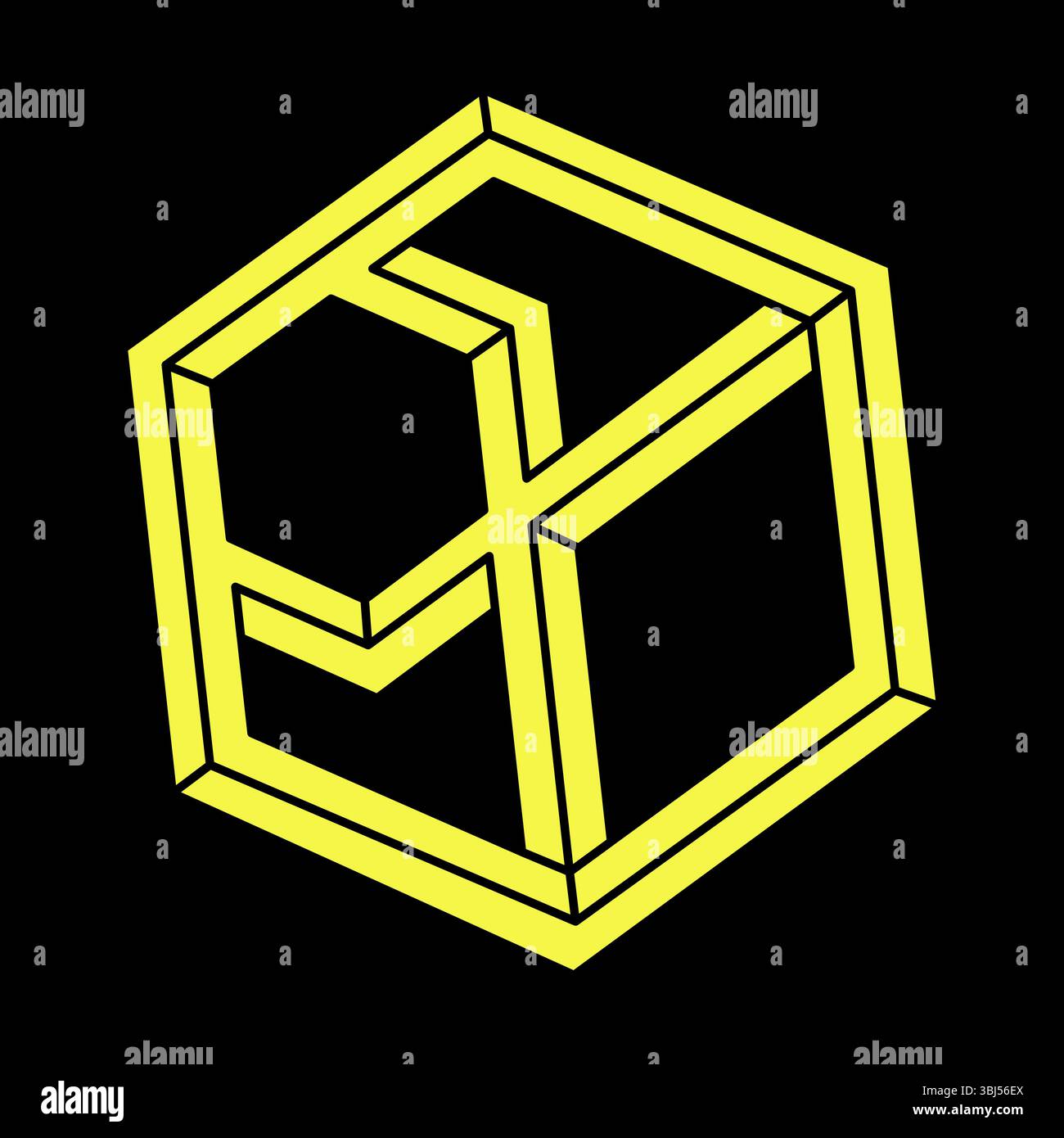 Optische Illusionsobjekte. Liniendesign. Unmögliche Formen. Webdesign-Element. Geometrische Figuren. Escher-Paradoxon. Stock Vektor