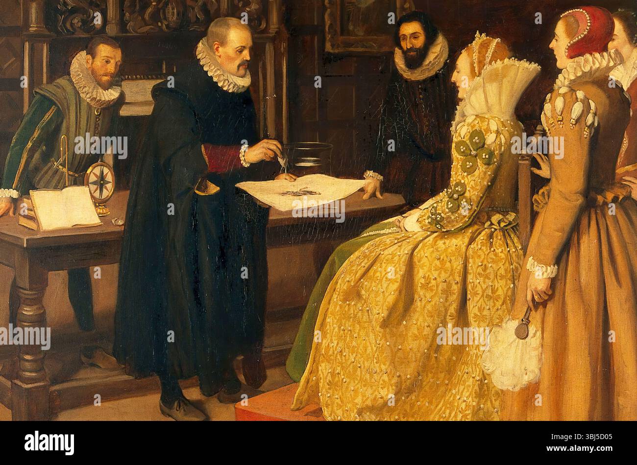 William Gilbert demonstrierte den Magneten vor Königin Elizabeth, 1598, um 1912. Stockfoto