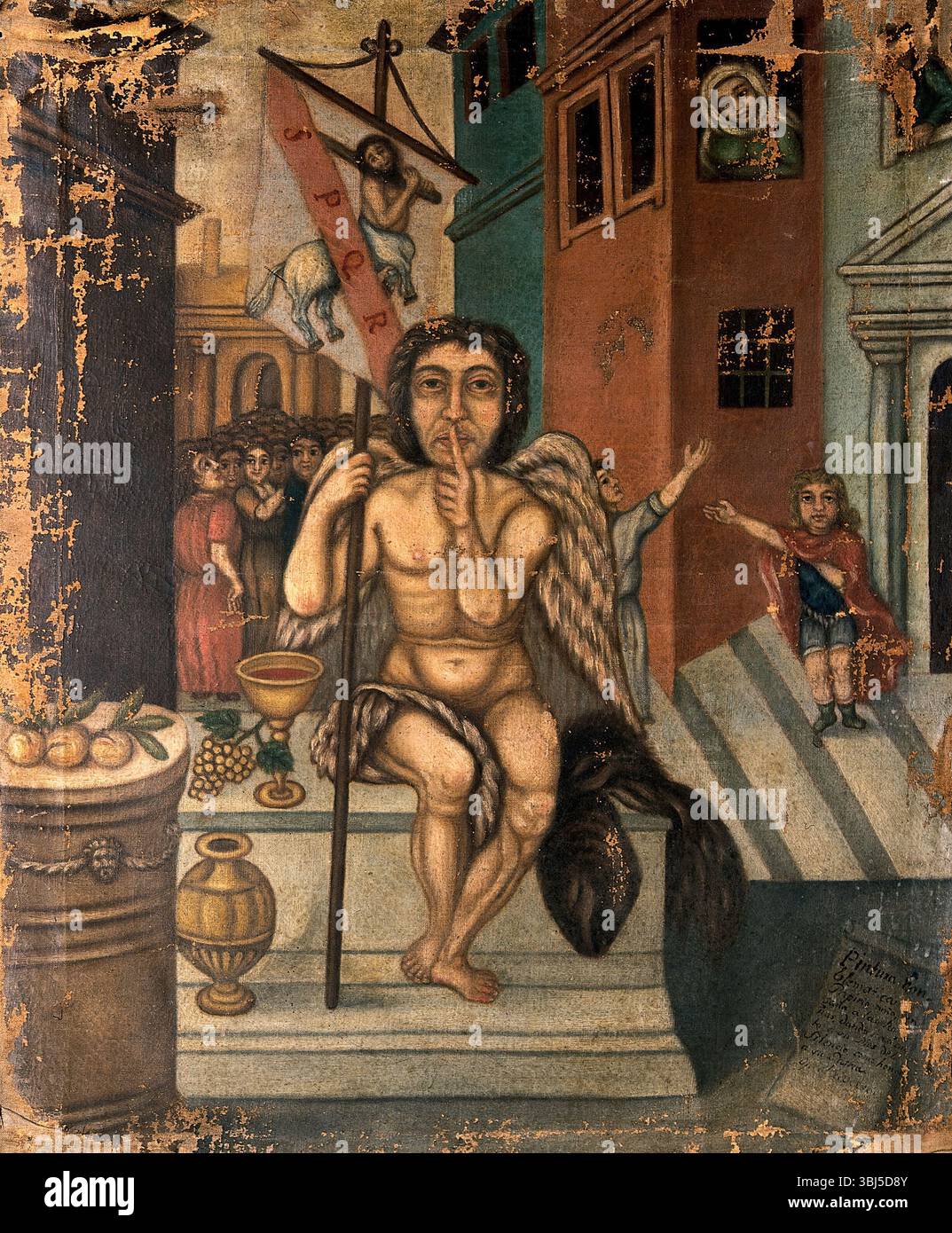 Das Kind Papirius, das Harpokrates als Gott der Stille begrüßt, um das 17. Jahrhundert. Stockfoto