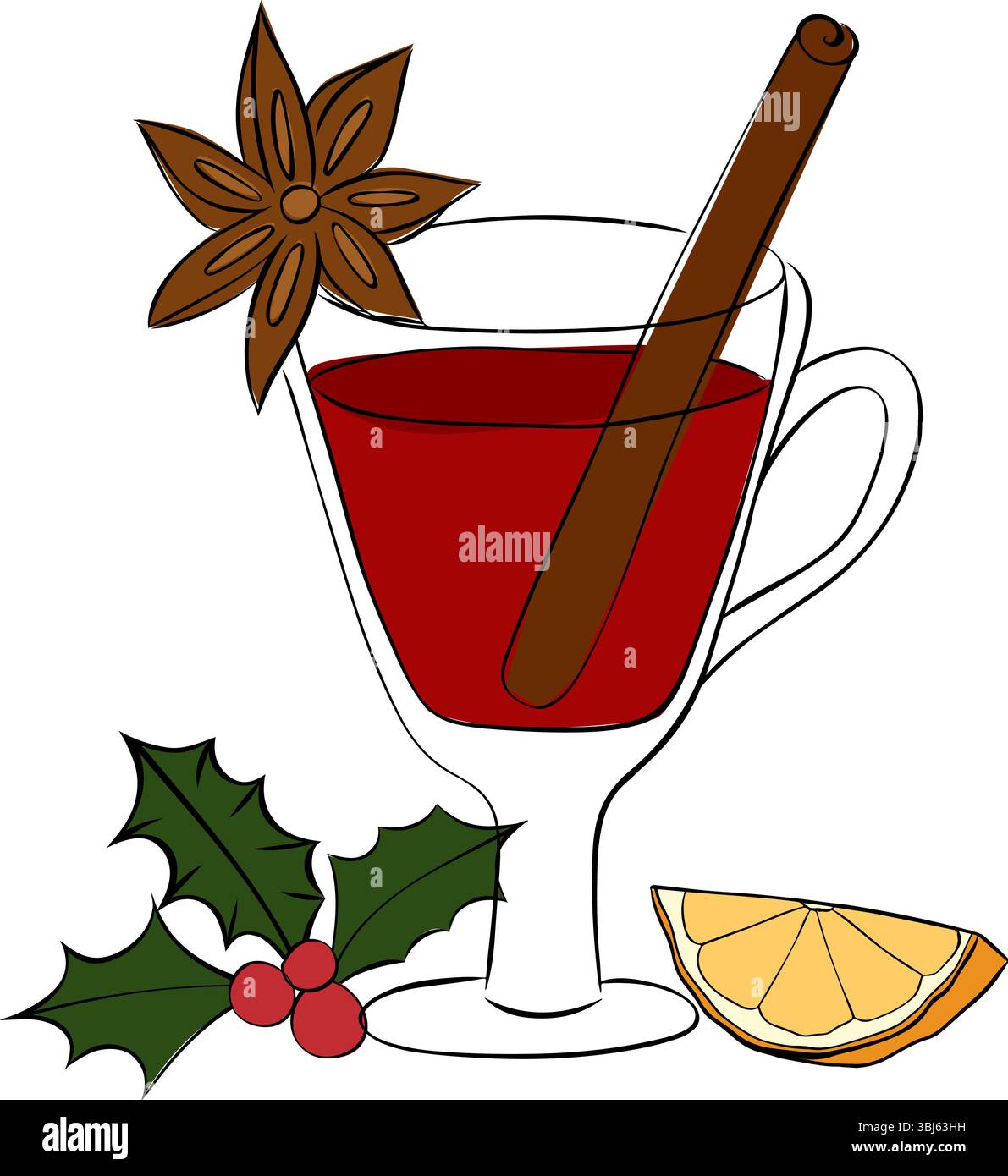 Glühweinzusammensetzung isoliert. Abbildung der grafischen Vektorfarbe. Silhouettenzeichen für Logo, Druck, Comics, Mode, Pop Art, Platinen, Design, sti Stock Vektor