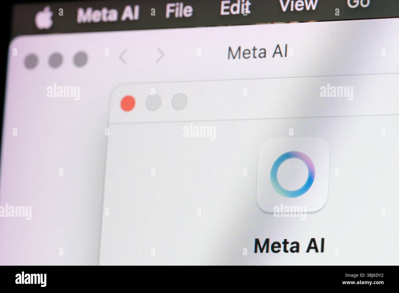New York, USA - 11. Juni 2025: Symbol des Meta-KI-Assistenten auf dem Computerbildschirm Nahaufnahme der Makroansicht Stockfoto