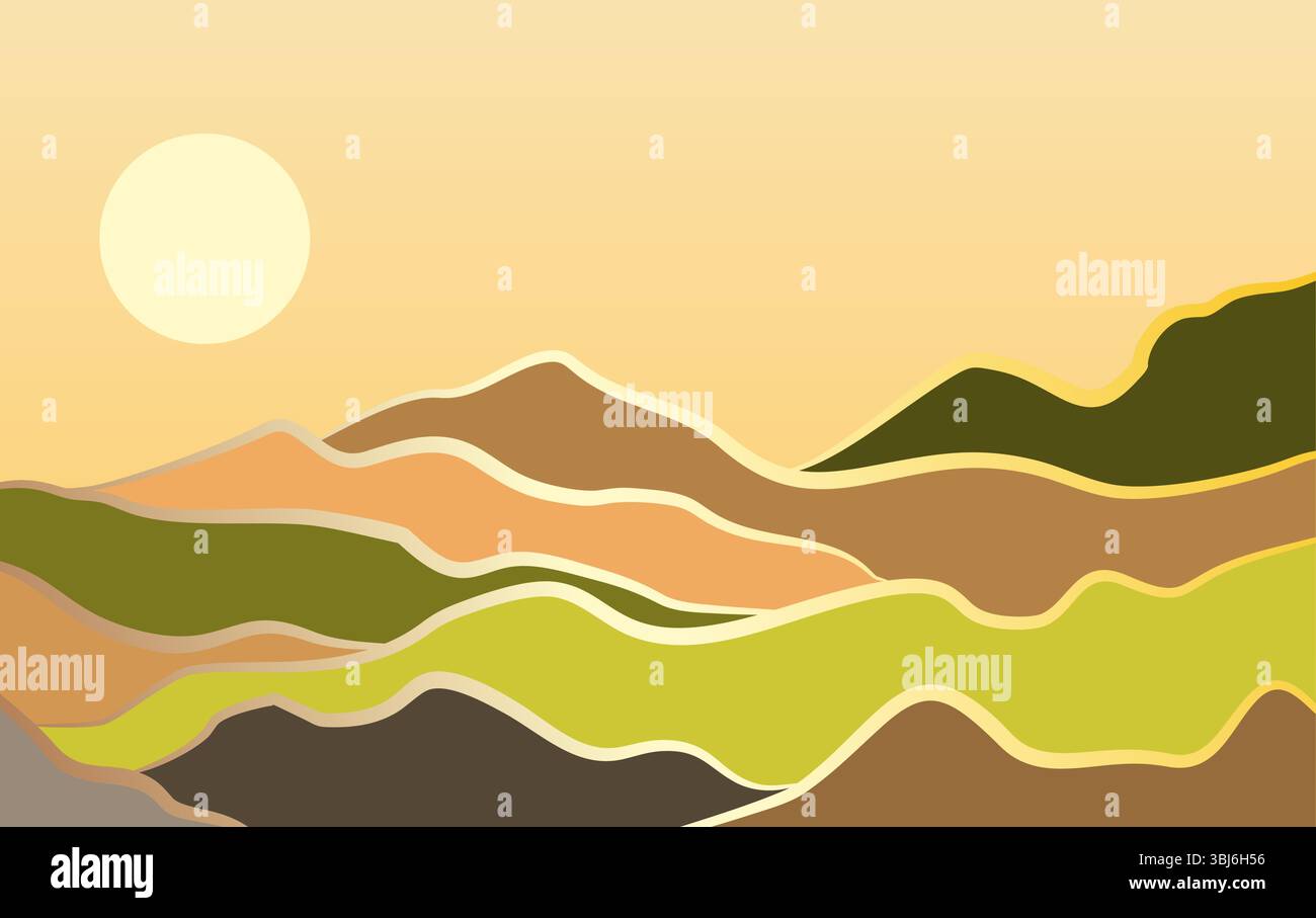 Berg Sonne Abstrakt Mit Linie Kunst Vektor Illustration Stock Vektor