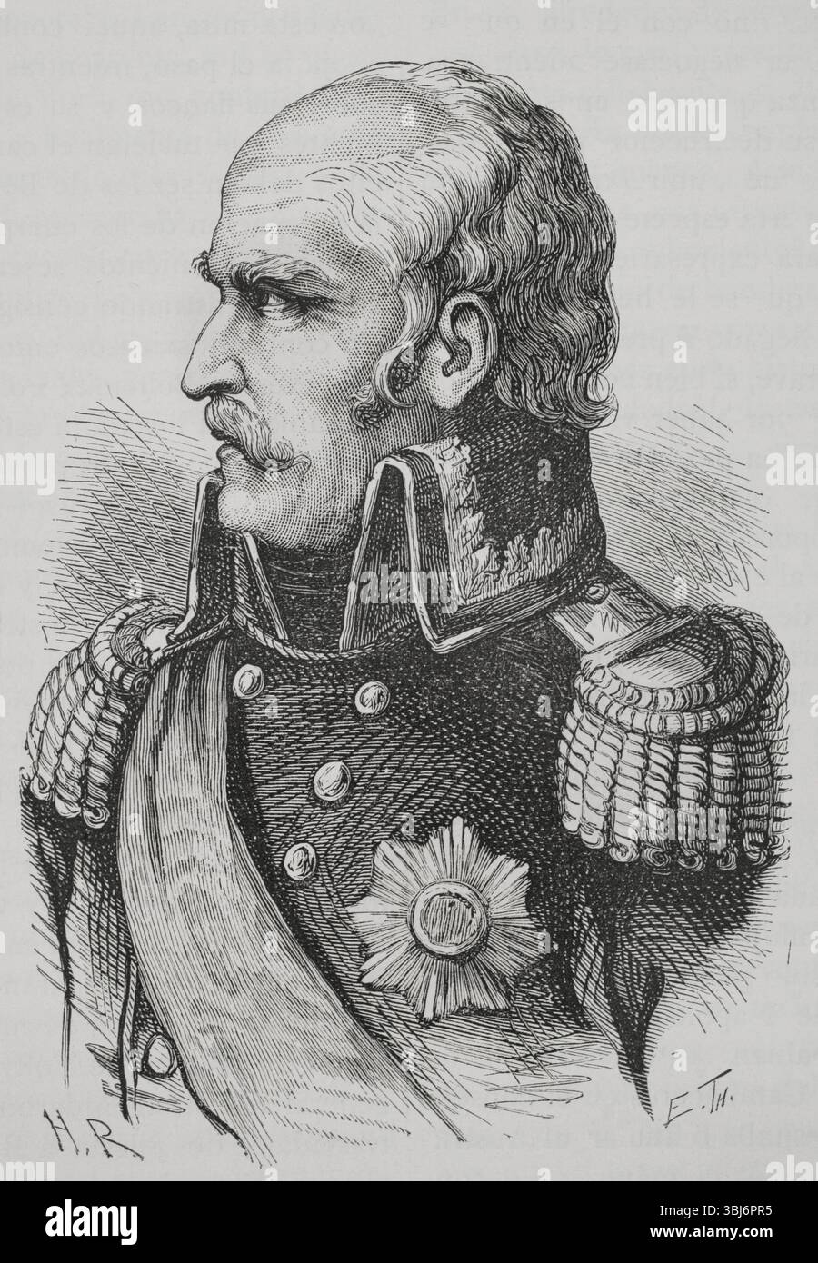 Gebhard Leberecht von Blücher (1742–1819), Fürst von Wahlstatt. Preußischer General. Hochformat. Gravur. "Histoire du Consulat et de l'Empire" (Geschichte des Konsulats und des französischen Reiches unter Napoleon), von A. Thiers. Band IV. Veröffentlicht in Barcelona, 1879. Stockfoto