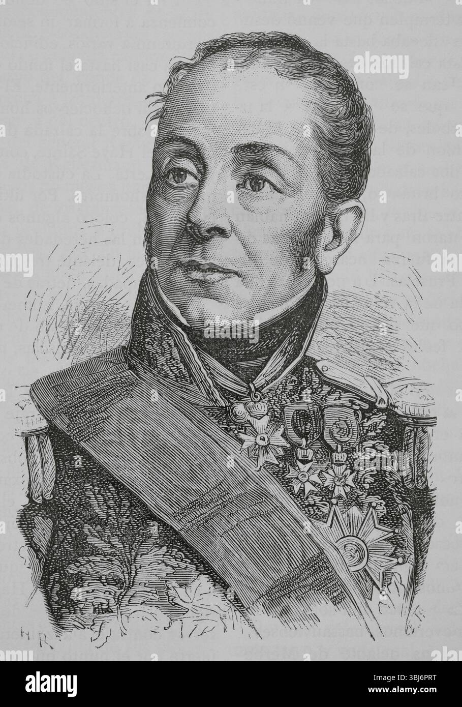 Emmanuel de Grouchy (1766-1847). Französisch allgemein. Marschall des Reiches und Peer von Frankreich. Hochformat. Gravur. "Histoire du Consulat et de l'Empire" (Geschichte des Konsulats und des französischen Reiches unter Napoleon), von A. Thiers. Band IV. Veröffentlicht in Barcelona, 1879. Stockfoto