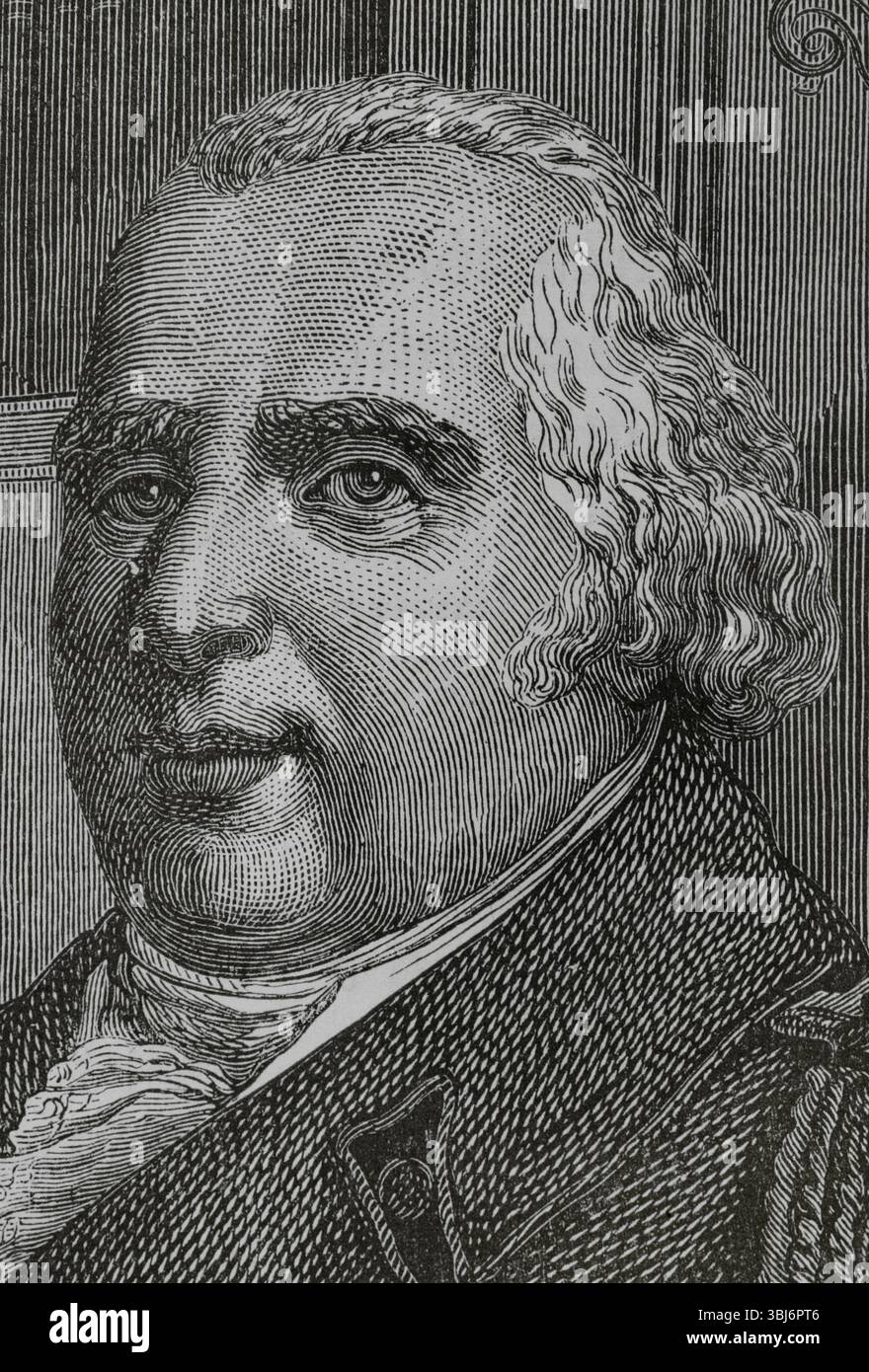 Louis XVIII (1755-1824). König von Frankreich und Navarra (1814–1824). Hochformat. Gravur. Details. "Histoire du Consulat et de l'Empire" (Geschichte des Konsulats und des französischen Reiches unter Napoleon), von A. Thiers. Band IV. Veröffentlicht in Barcelona, 1879. Stockfoto