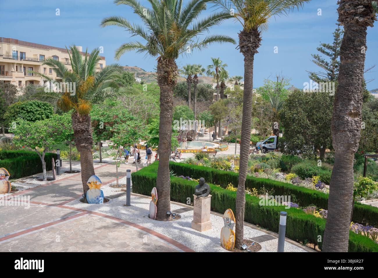 Villa Rundle Gardens, Blick auf die Villa Rundle Gardens, ein beliebter begrünter Park, der 1914 im Zentrum von Victoria (Rabat) Gozo angelegt wurde Stockfoto