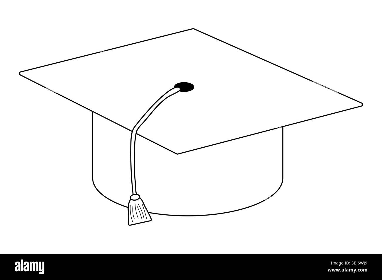Ausmalseite mit Konturzeichnung der Graduierungskappe mit Quaste. Akademische Mortarboard-Illustration. Für die Unterhaltung von Kindern, zurück zur Schule, Bildung Stock Vektor