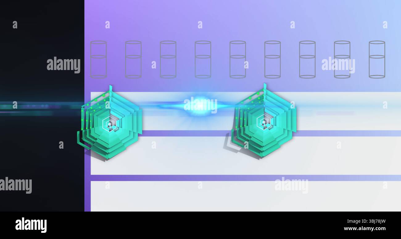 Anzeige von zwei Radarkarten im Armaturenbrett mit blauen Linsenflecken, Störstreifen und Umrisssymbolen Stockfoto