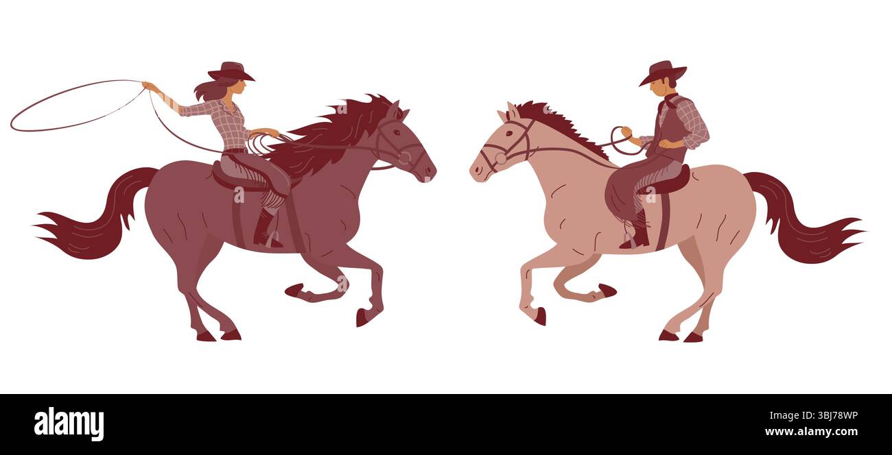Zwei Cowboys Reiter auf Pferden Stock Vektor