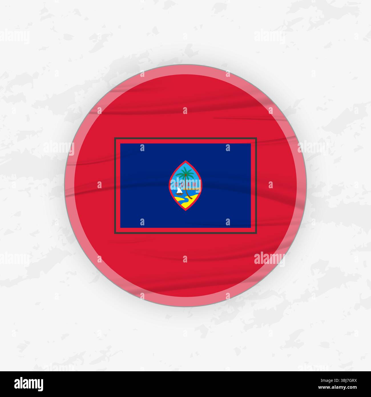 Guamaische Flagge in einem kreisförmigen Emblem Design, abstrakte runde Aufkleber Illustration. Diese hochwertige Vektorgrafik ist perfekt für den Einsatz in patriotischen Desi Stock Vektor