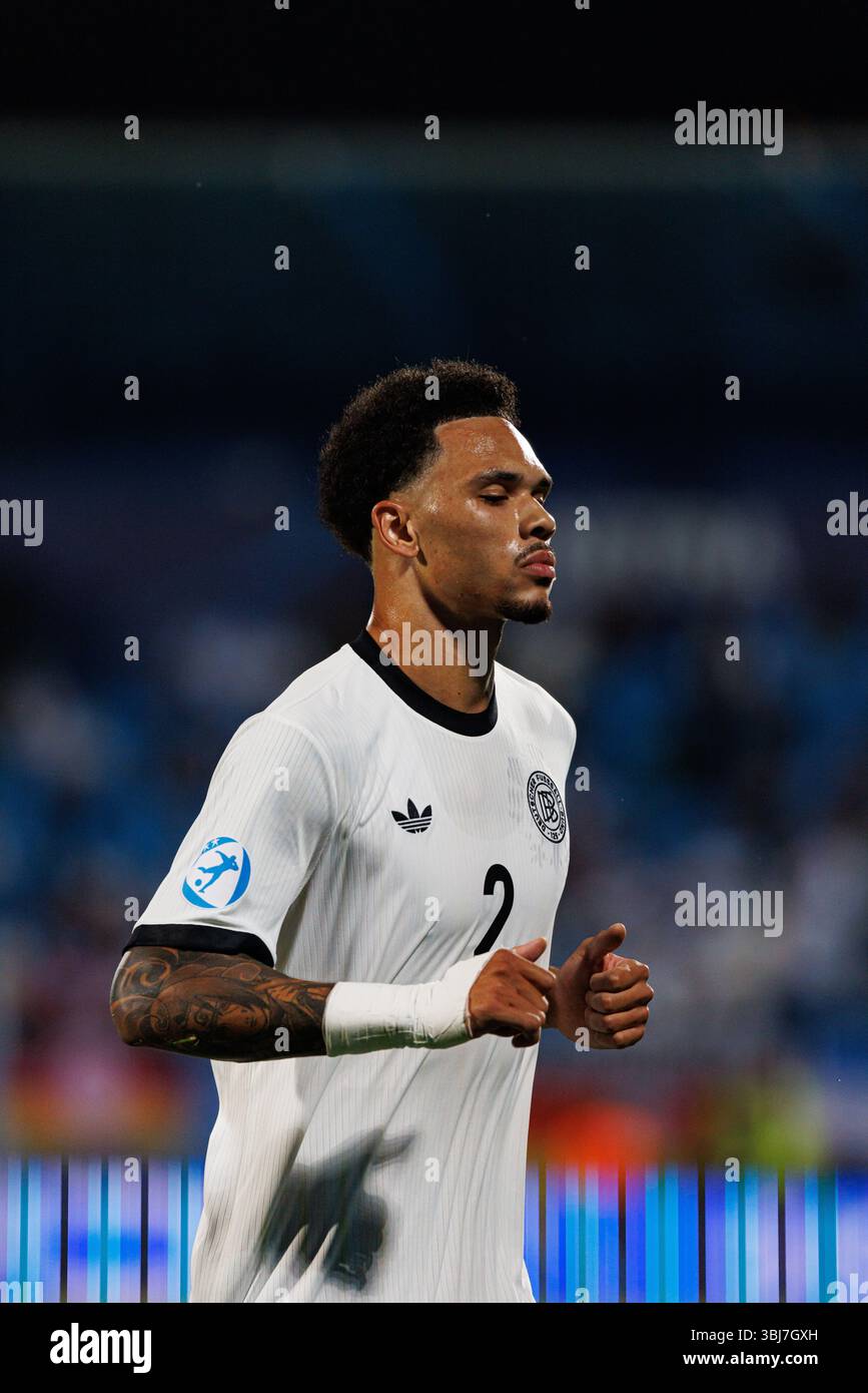 Nnamdi Collins beim Spiel der UEFA Euro U-21 2025 zwischen den Nationalmannschaften Deutschland und Slowenien (Maciej Rogowski) Stockfoto