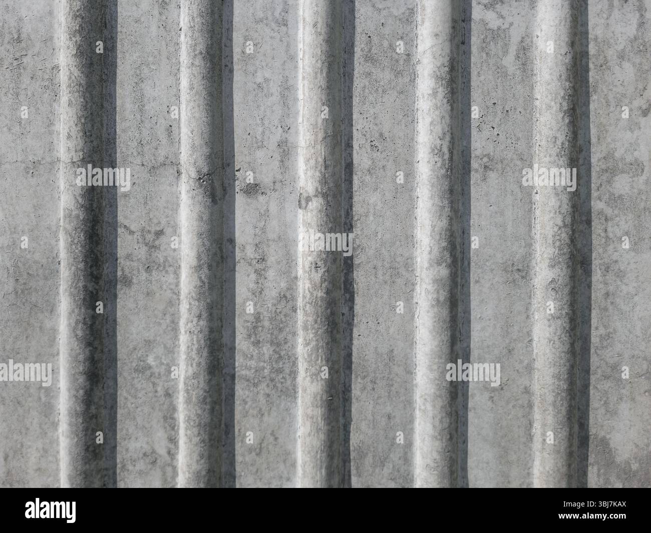 Gerippte Betonwand mit vertikalen Streifen. Strukturierter Hintergrund. Stockfoto