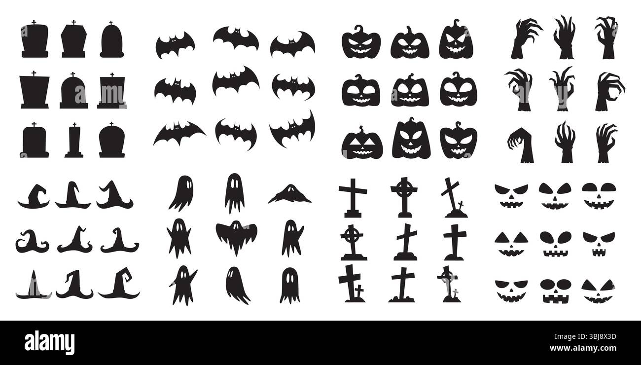 Halloween Silhouette Vektor Element Illustration Set isoliert auf weißem Hintergrund Stock Vektor