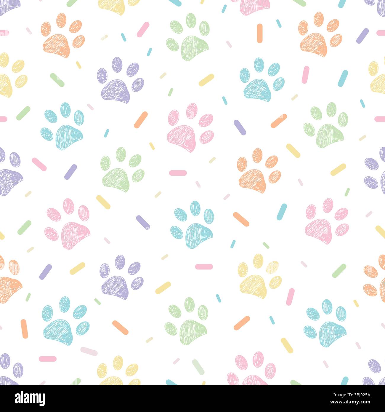 Bonbons nahtloses Stoffmuster mit Pfotenmuster Stock Vektor