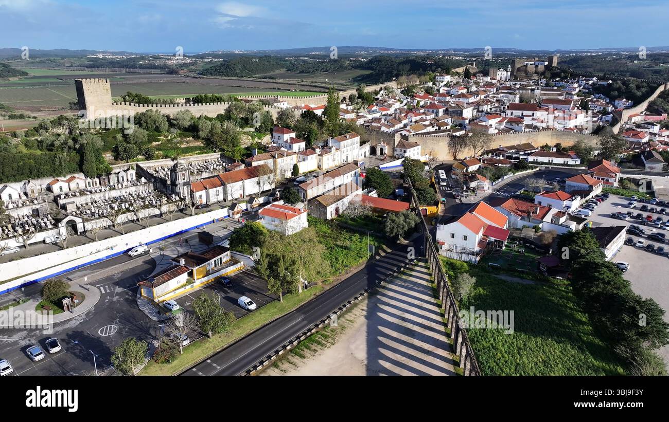 Skyline von Obidos in Portugal. Wunderschöne Landschaft In Europa. Reiseziel. Obidos in Leiria Portugal. Stockfoto