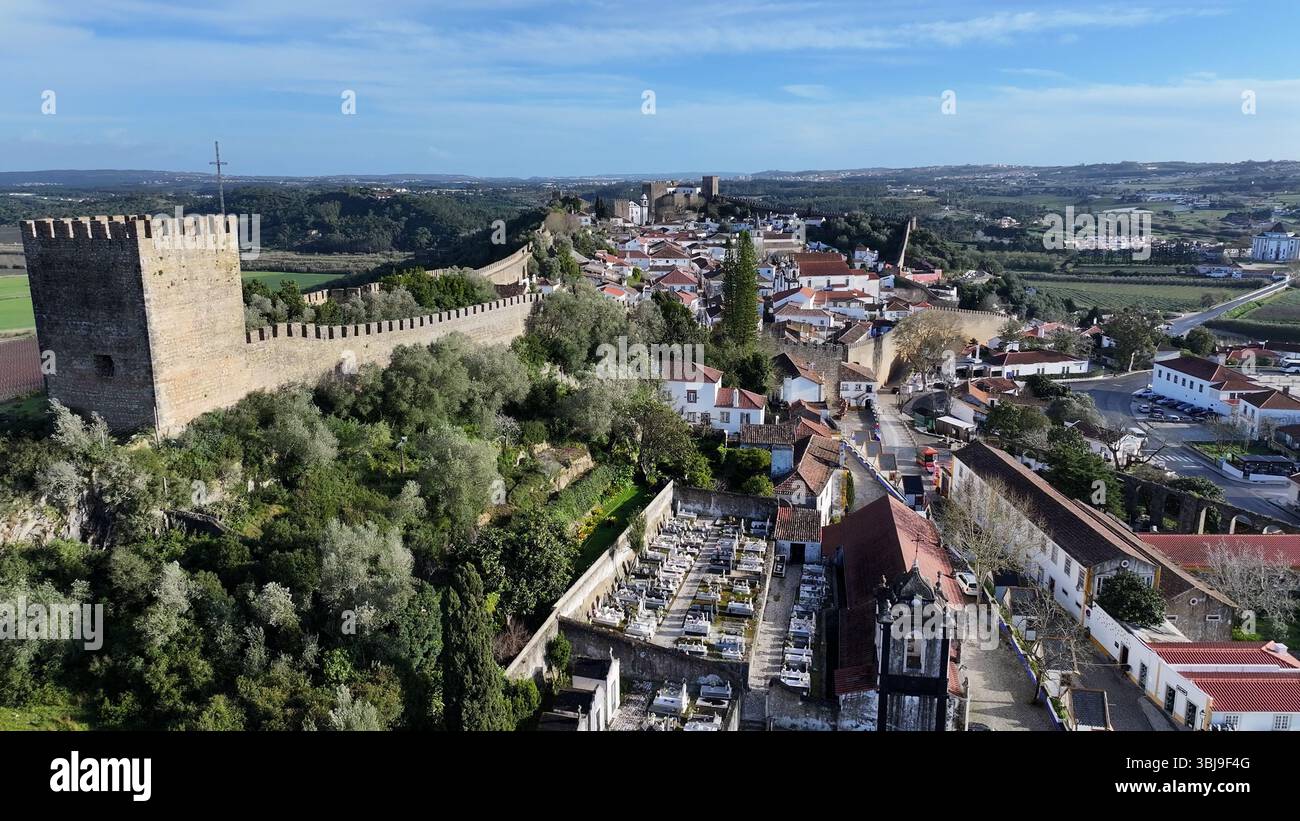 Skyline von Obidos in Portugal. Wunderschöne Landschaft In Europa. Reiseziel. Obidos in Leiria Portugal. Stockfoto