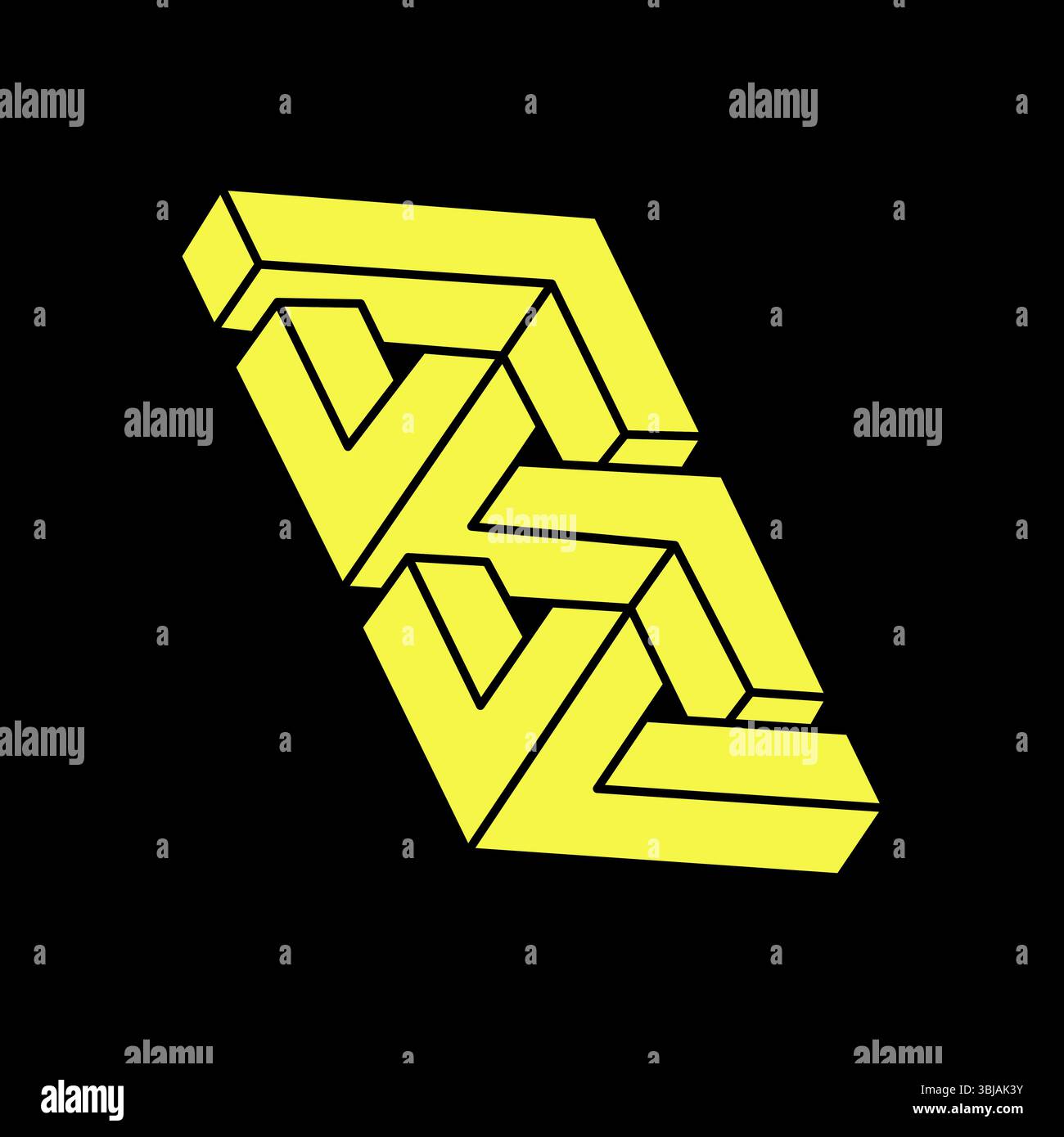 Optische Täuschungsformen. Optisches Kunstobjekt. Unmögliche Zahlen. Strichgrafik. Unechte geometrische Objekte. Escher-Paradoxon. Stock Vektor